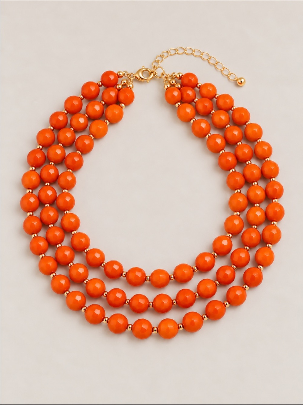 New! Orange Beaded Stacked Statement Necklace NWOT